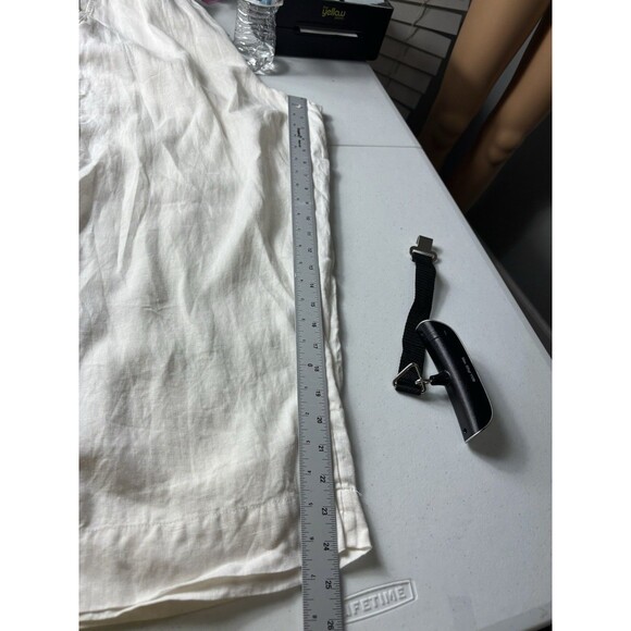 Tahari White Linen Wide Leg Pants Elastic Waist Pockets Minimalist Sz L - Picture 6 of 13